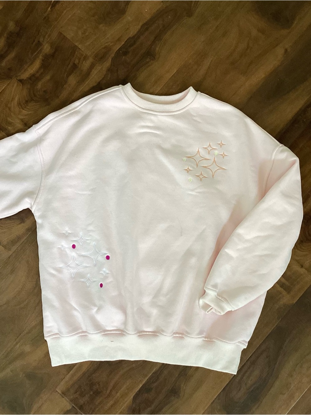 Women's Light Pink Star Embroidered Crewneck Sweatshirt